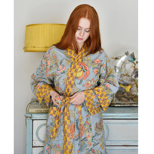 Gray+Coral+Mustard Dressing Gown - Powell Craft