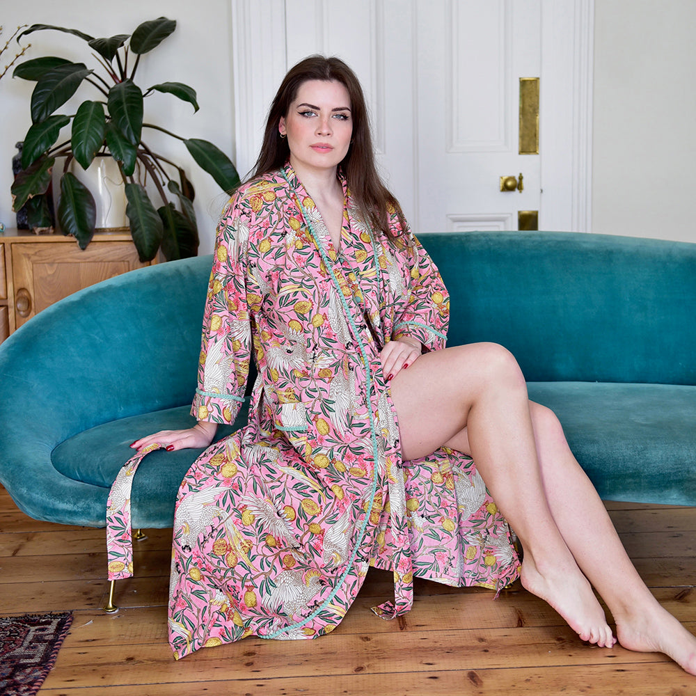 Bird & Pomegranate Print Dressing Gown - Powell Craft