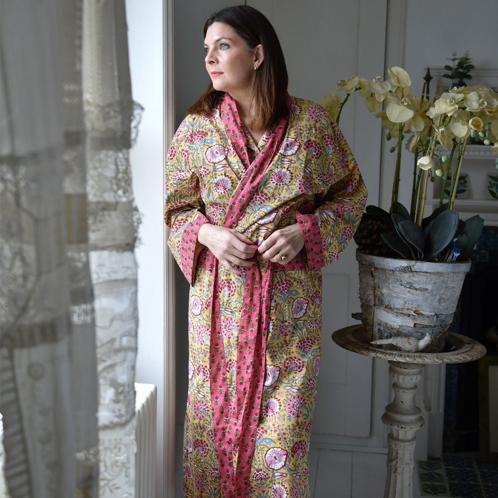 Yellow & Pink Carnation Dressing Gown - Powell Craft