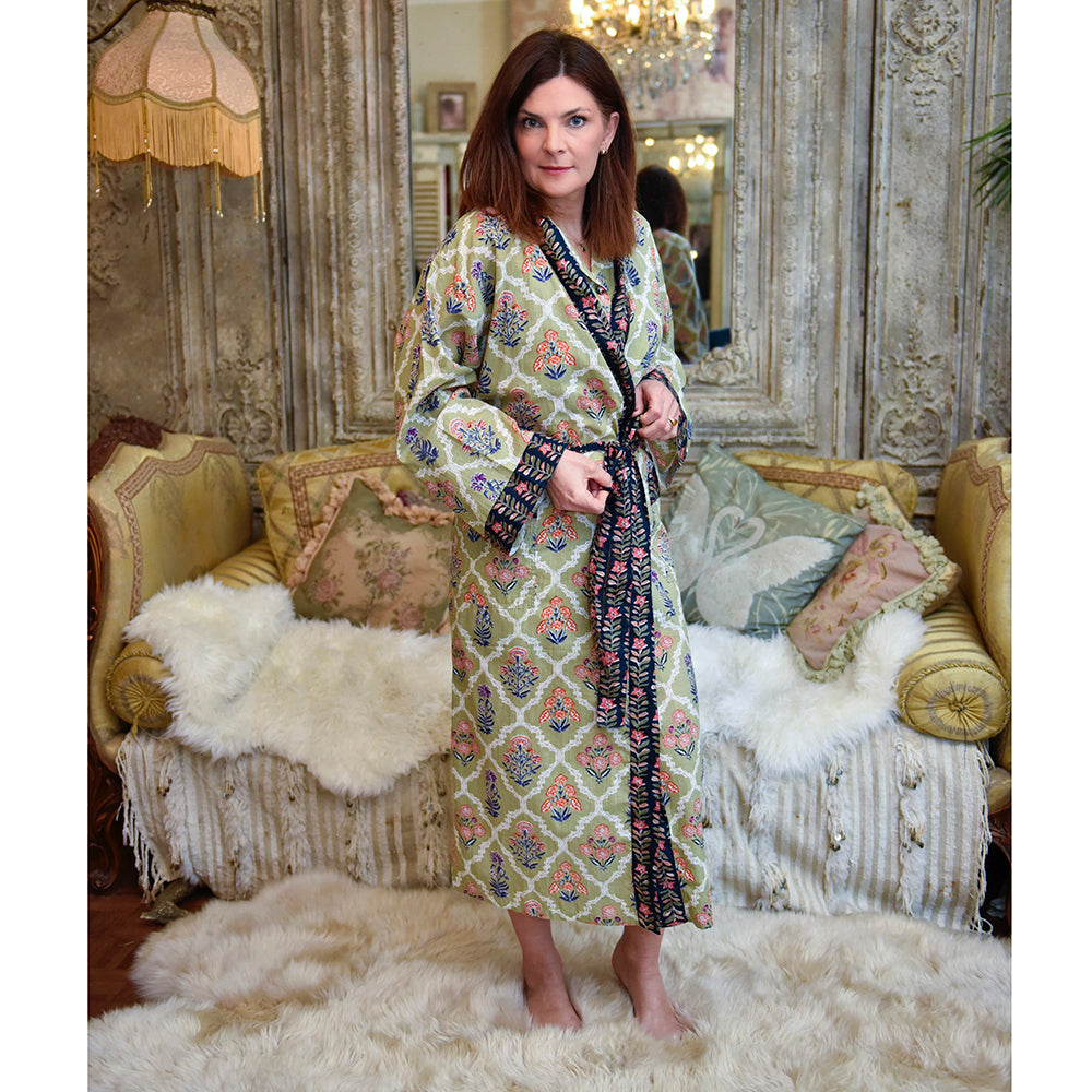 Green Framed Floral Dressing Gown - Powell Craft