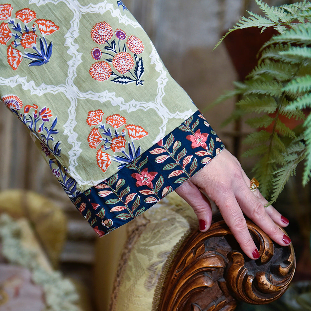Green Framed Floral Dressing Gown - Powell Craft