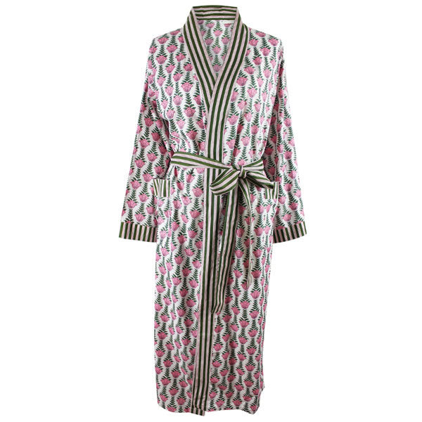 Pink & Green Damask Dressing Gown - Powell Craft