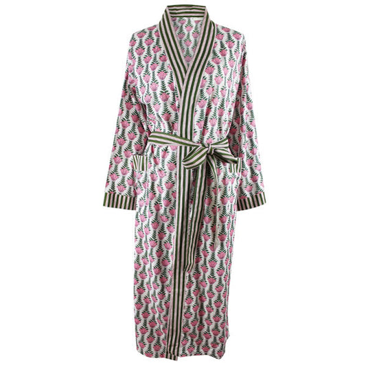 Pink & Green Damask Dressing Gown - Powell Craft
