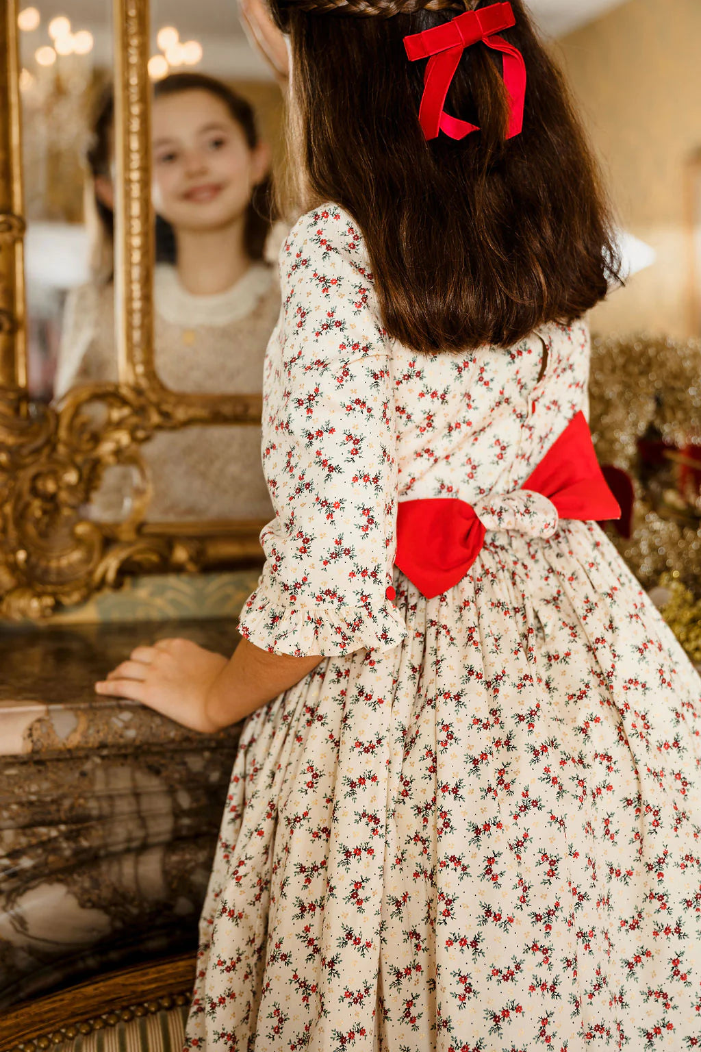 Smocked Floral Dress w/ Red Bow - Antoinette Paris Mudpie San Francisco Smocked Floral Dress w/ Red Bow - Antoinette Paris Mudpie San Francisco