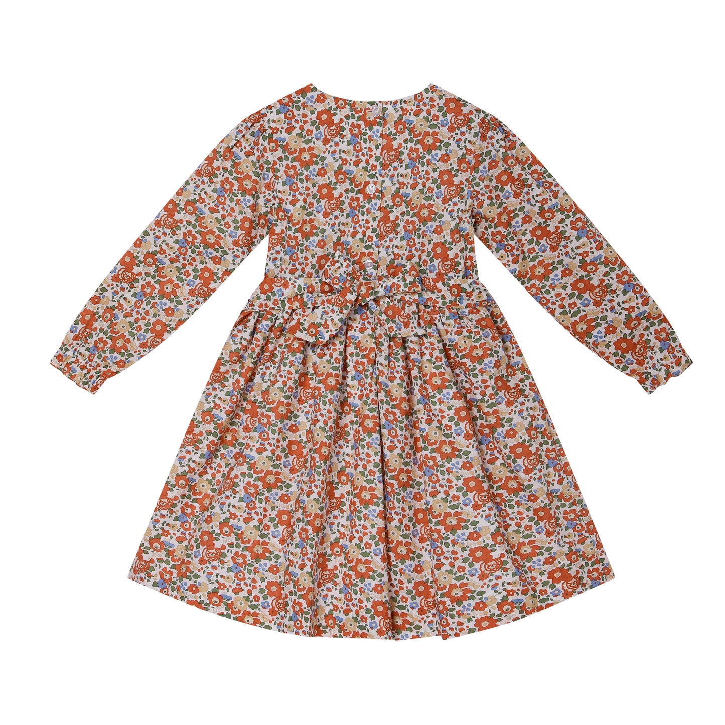 Fern Orange Floral w/ Smocked Collar Dress - Question Everything FW24