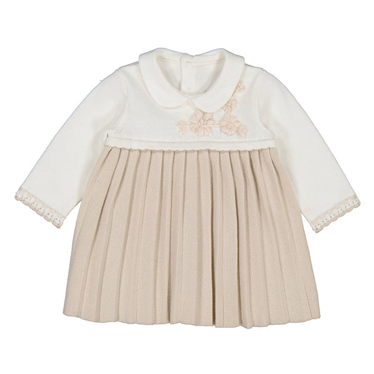 Pleated Knit Dress w Embroidery - Mayoral FW25