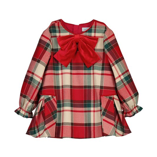 LS Plaid Dress w. Red Bow-abel & lula FW25