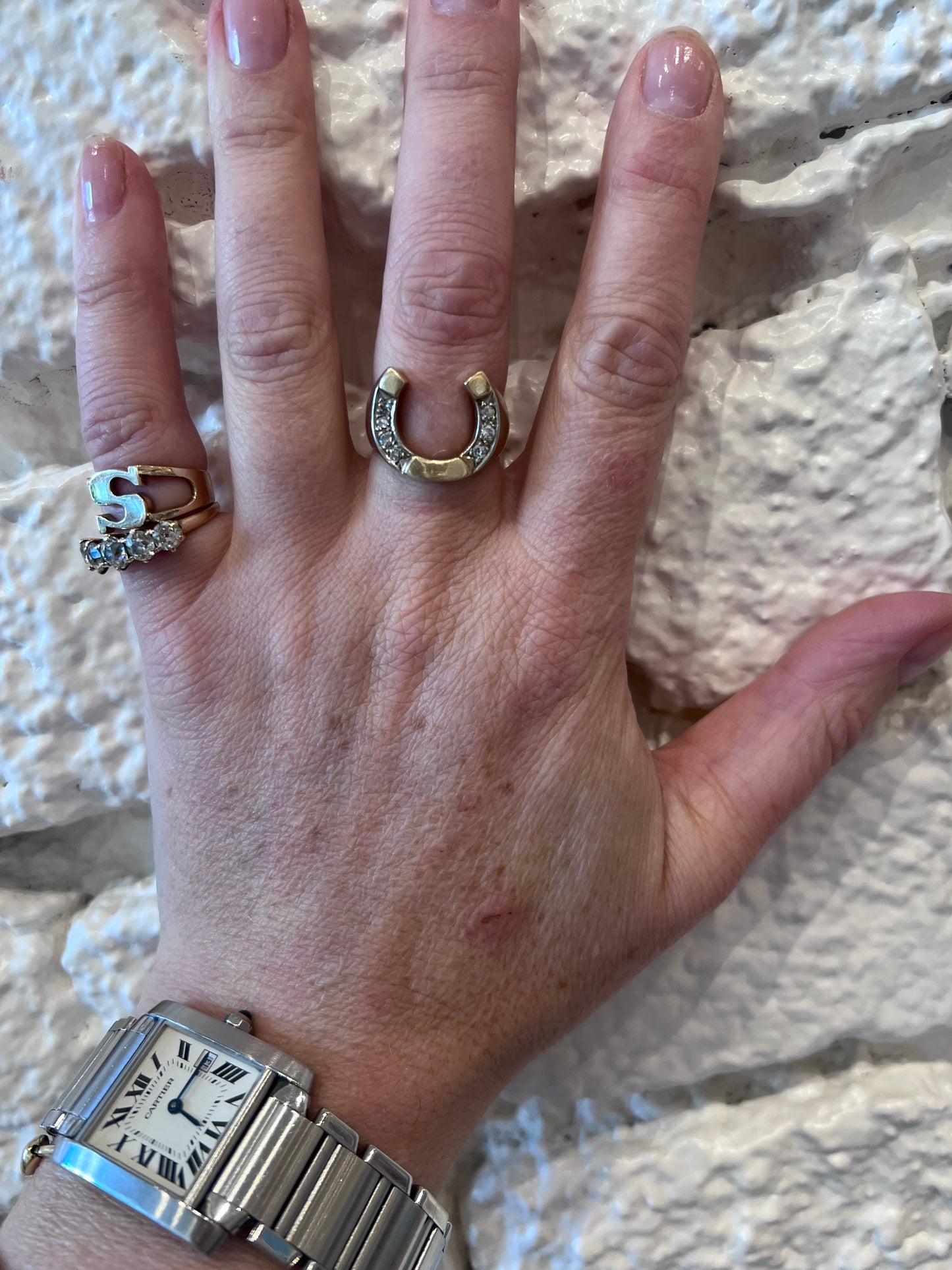 14K Antique Horseshoe Ring with 7 Diamonds
