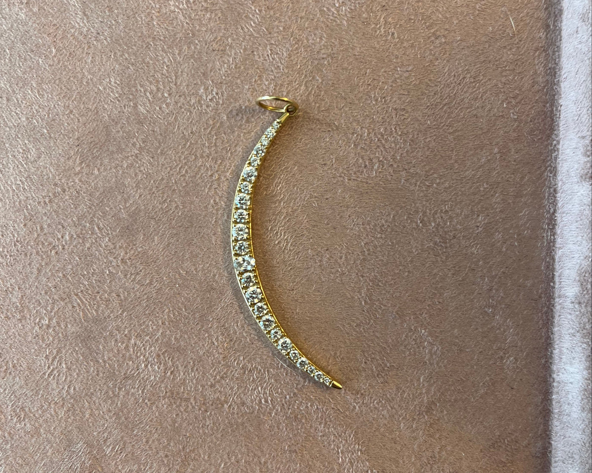 14K Vintage Diamond Crescent Charm
