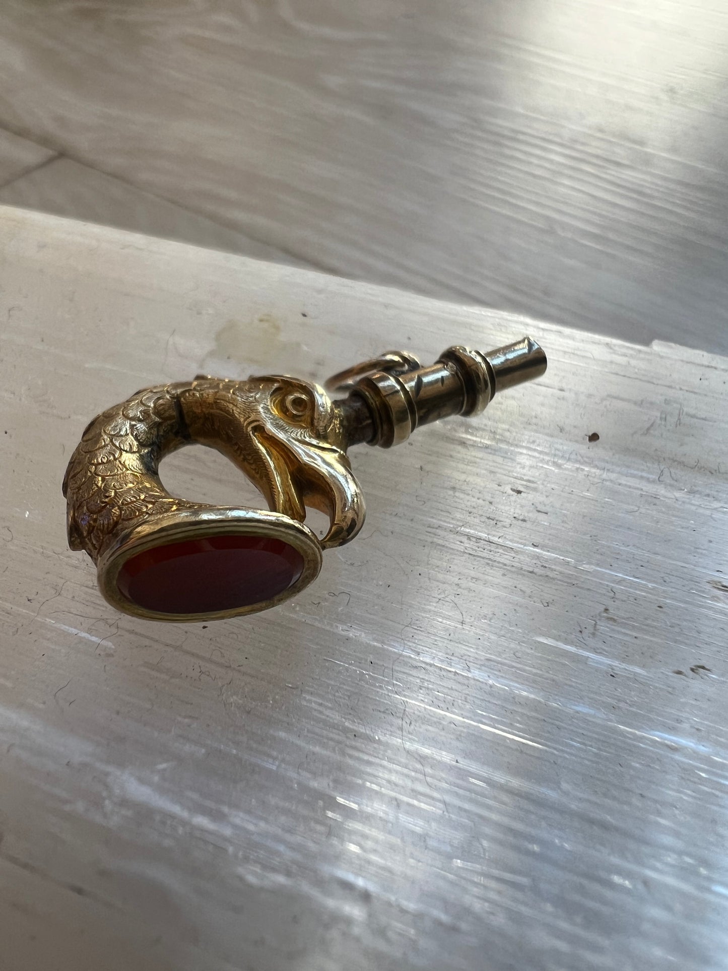 10k Griffon Head Carnelian Watch Key Fob