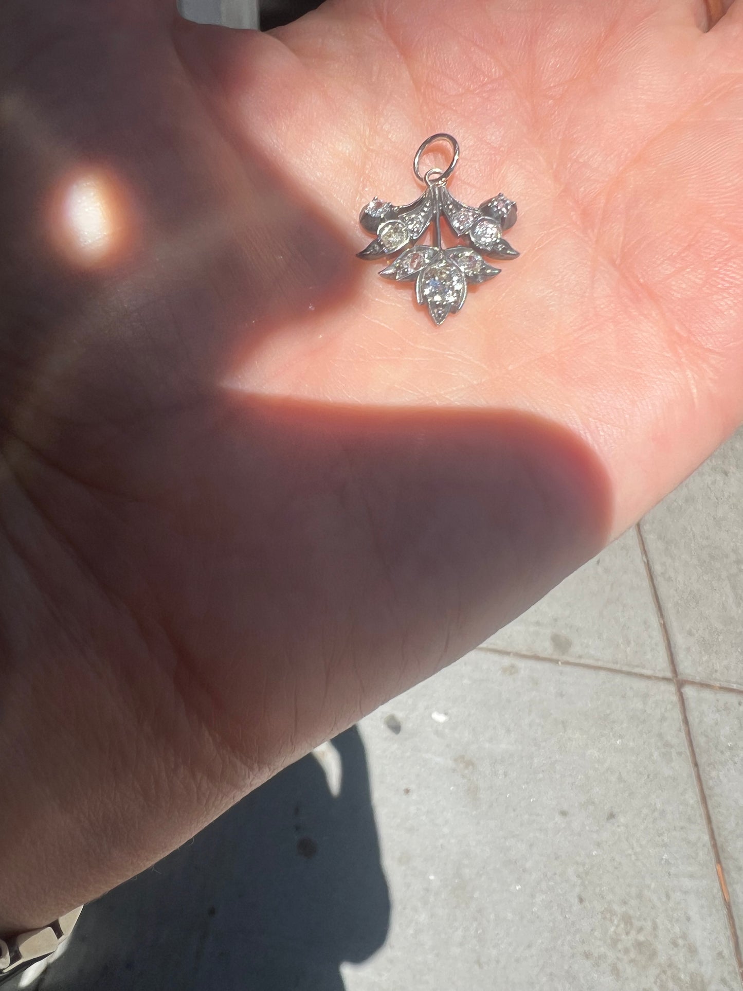 Antique Diamond Leaf Charm