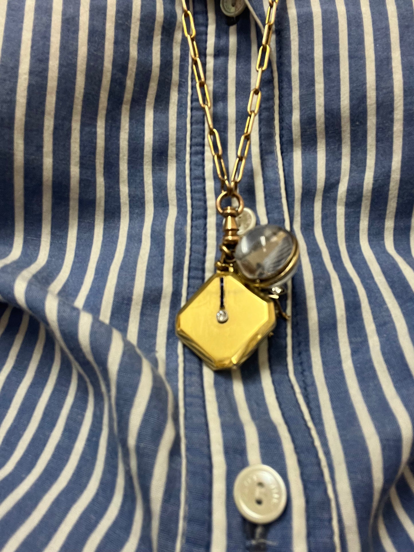 18k Square Cut Sapphire & Diamond Locket