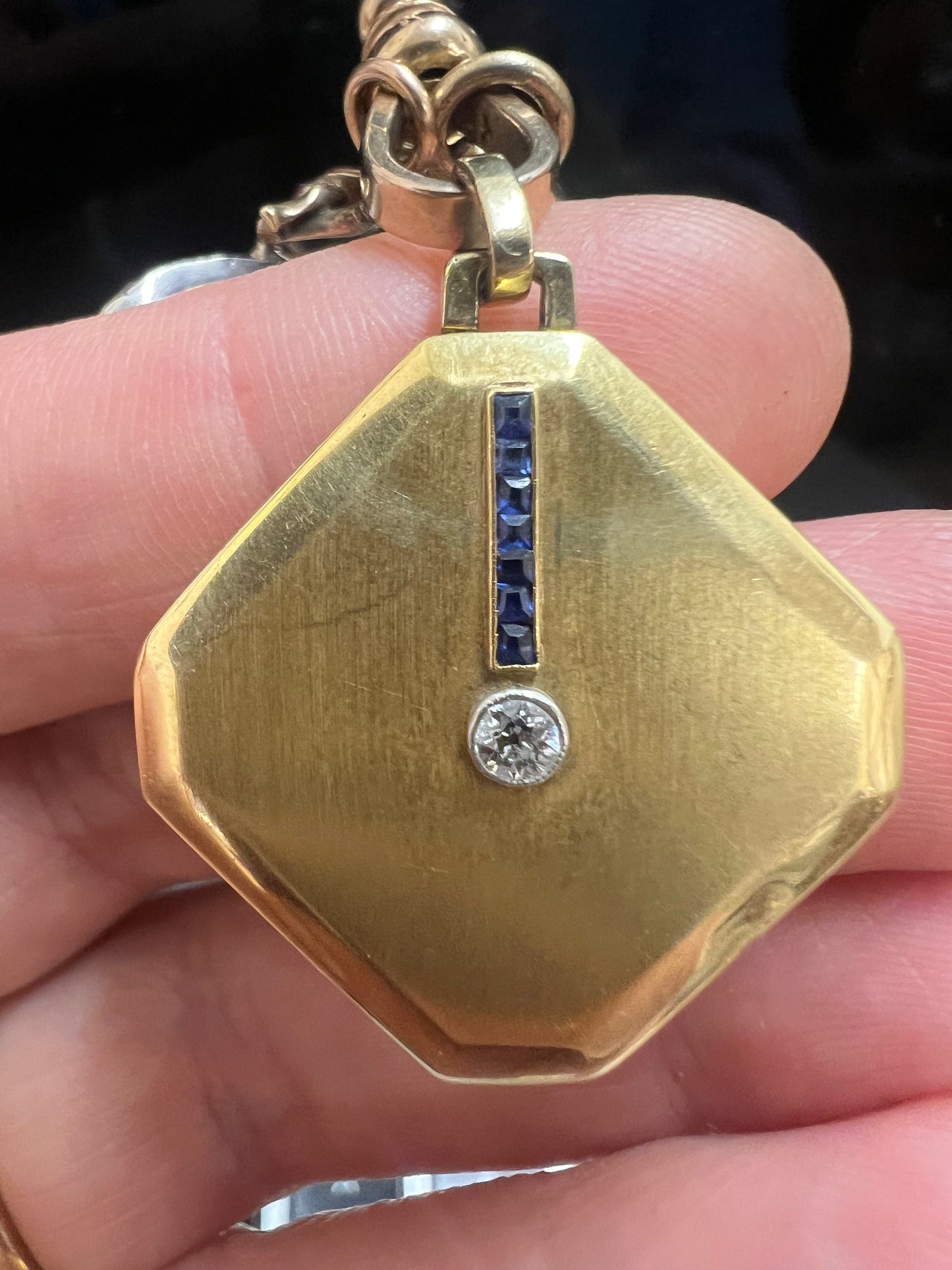 18k Square Cut Sapphire & Diamond Locket
