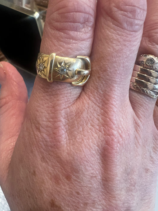 Victorian 18k Buckle Ring with Star Set Diamonds