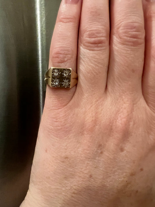 OMC Diamond 4-Star Set Signet Ring