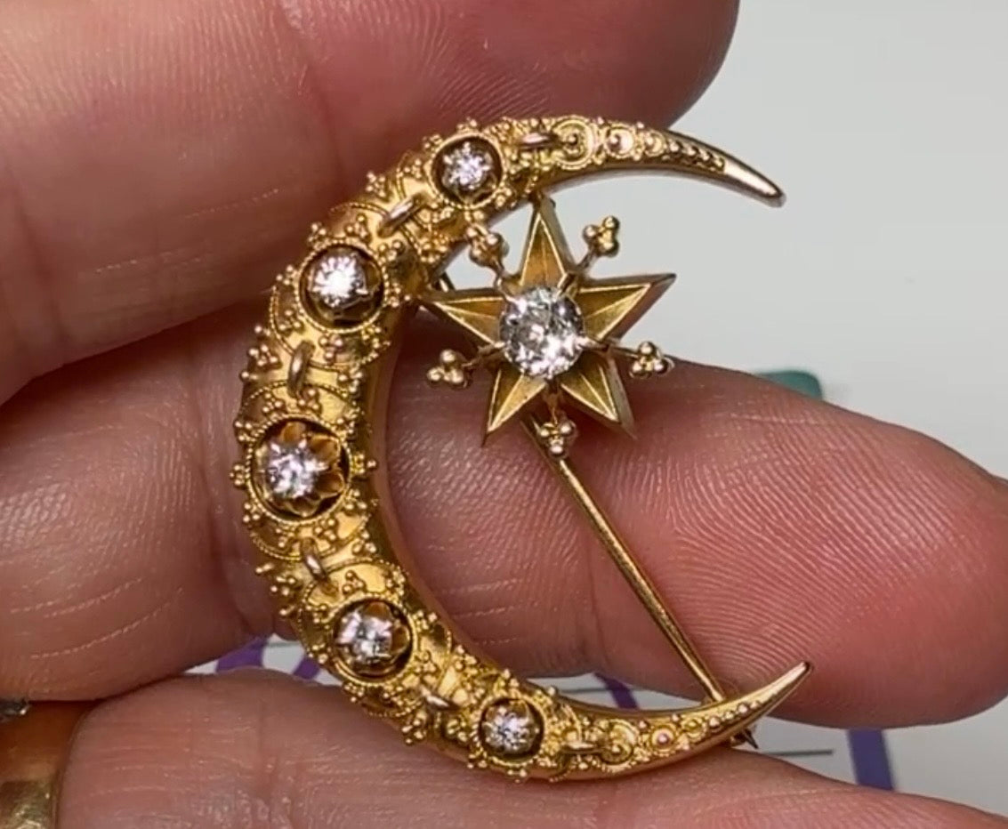 14k Diamond Celestial Crescent Star