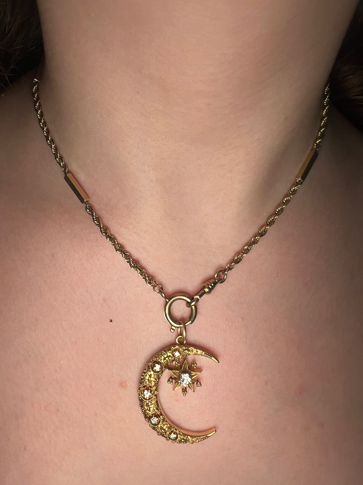 14k Diamond Celestial Crescent Star