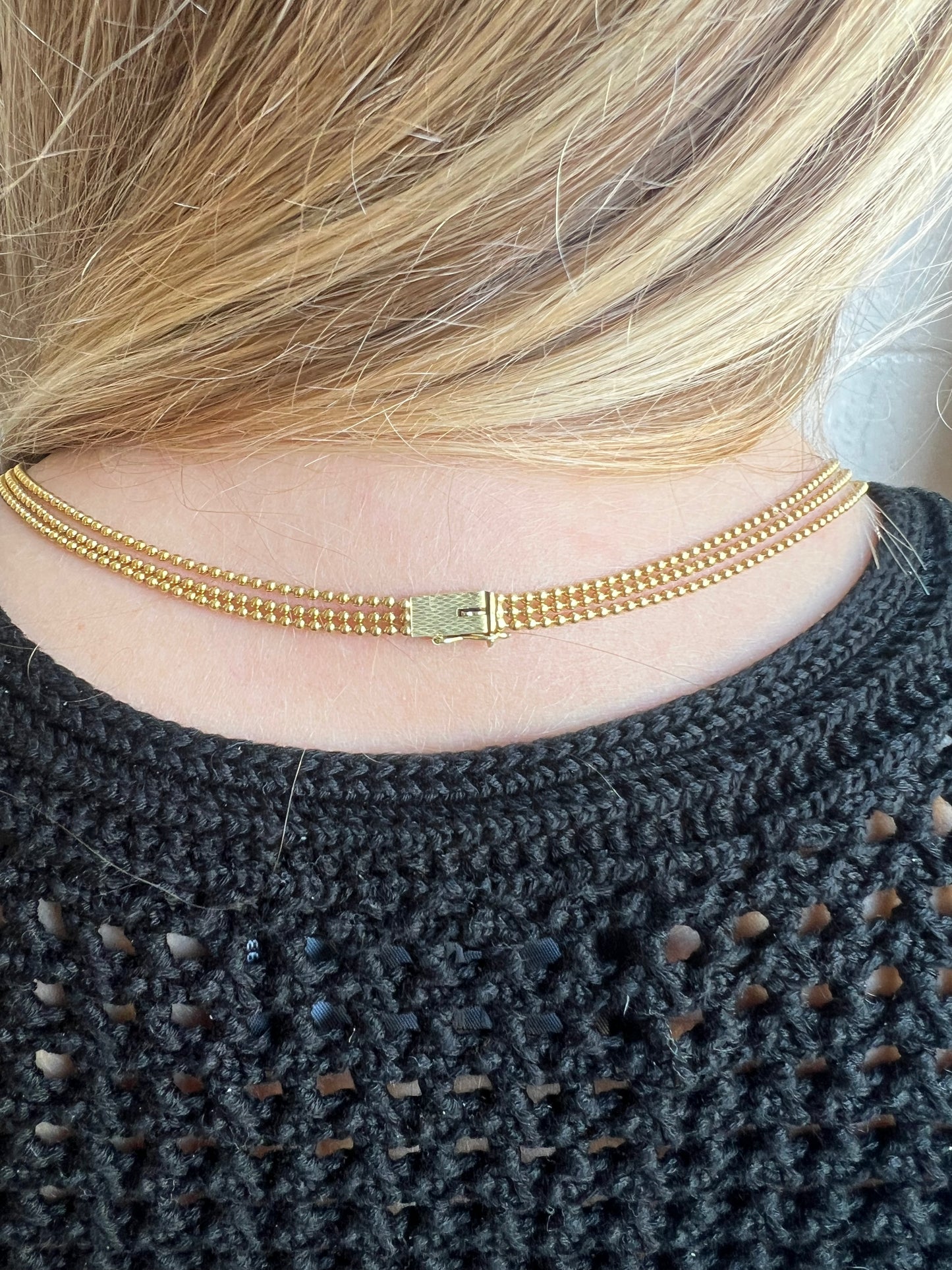 Vintage 14k Triple Strand Bead Ball Necklace