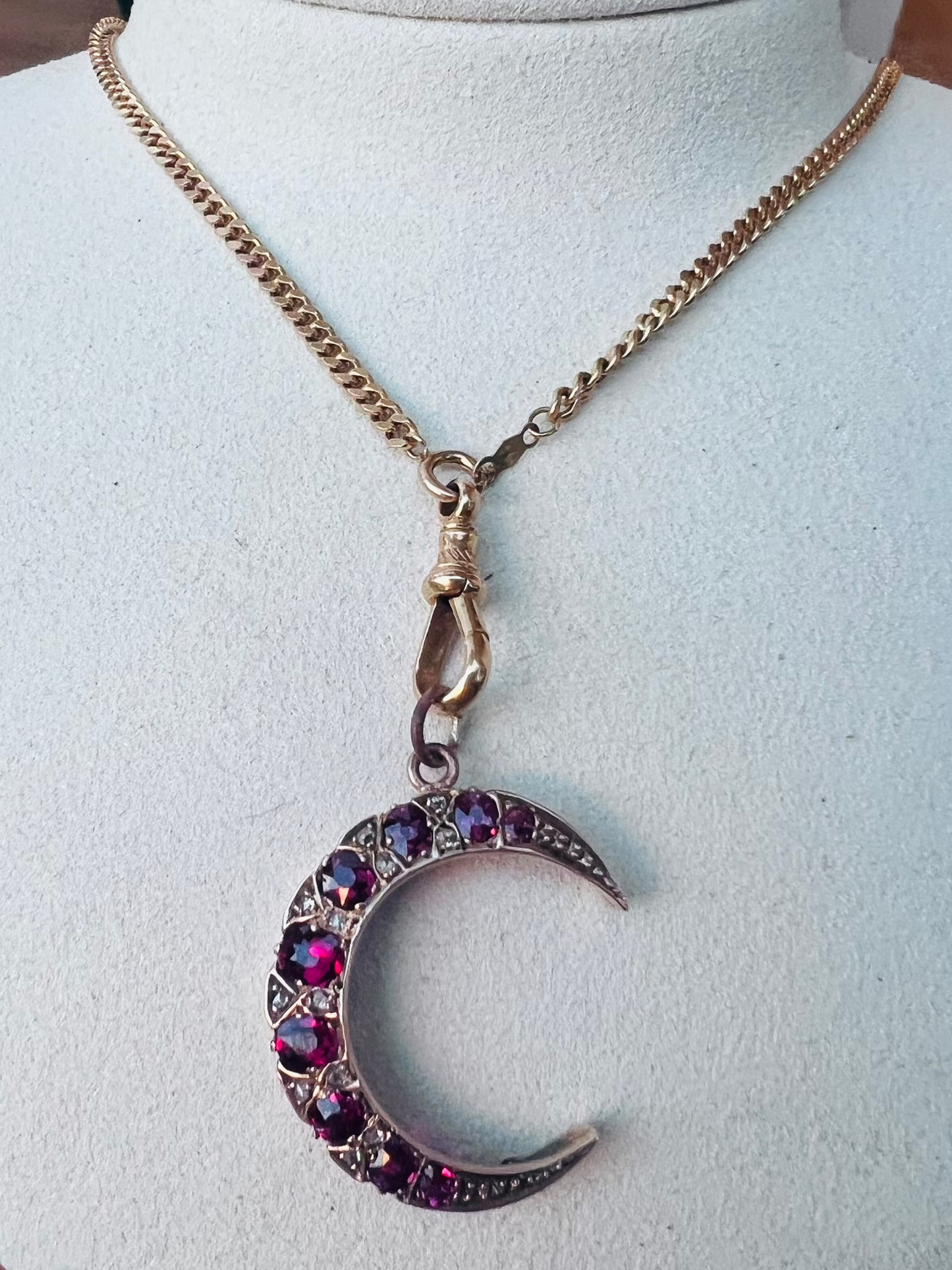 Antique Ruby and Diamond Crescent Pendant