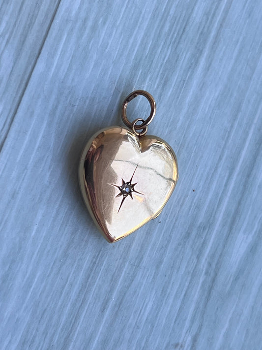 Victorian 18k Star-Set Diamond Heart Locket Pendant