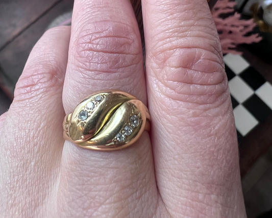 Antique 18K Double-Headed Snake Ring with Diamonds