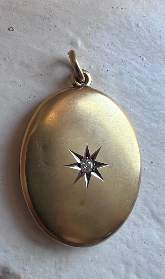 Antique Gold and Star-Set Diamond Oval Locket