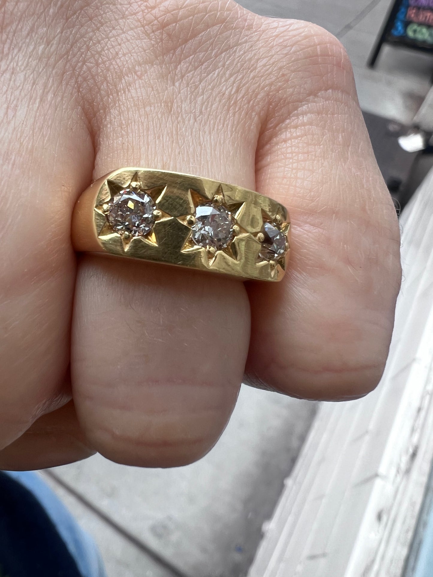 Antique 3-Stone Star Set Diamond Ring
