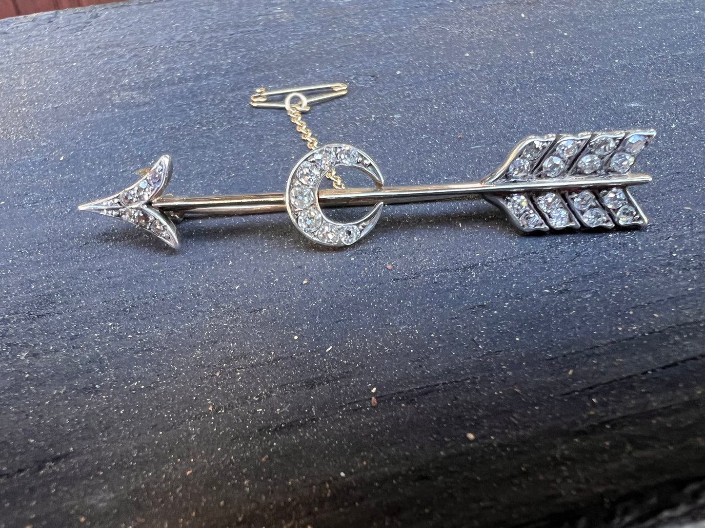Antique Diamond Arrow & Crescent Pin