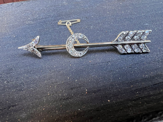 Antique Diamond Arrow & Crescent Pin