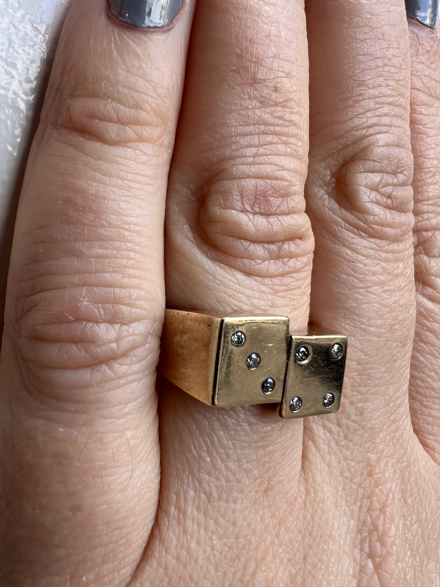 14K Vintage Diamond Dice Ring