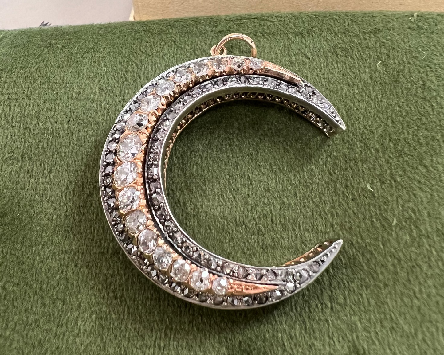 18K Antique Crescent Pendant with Old Cut Diamonds