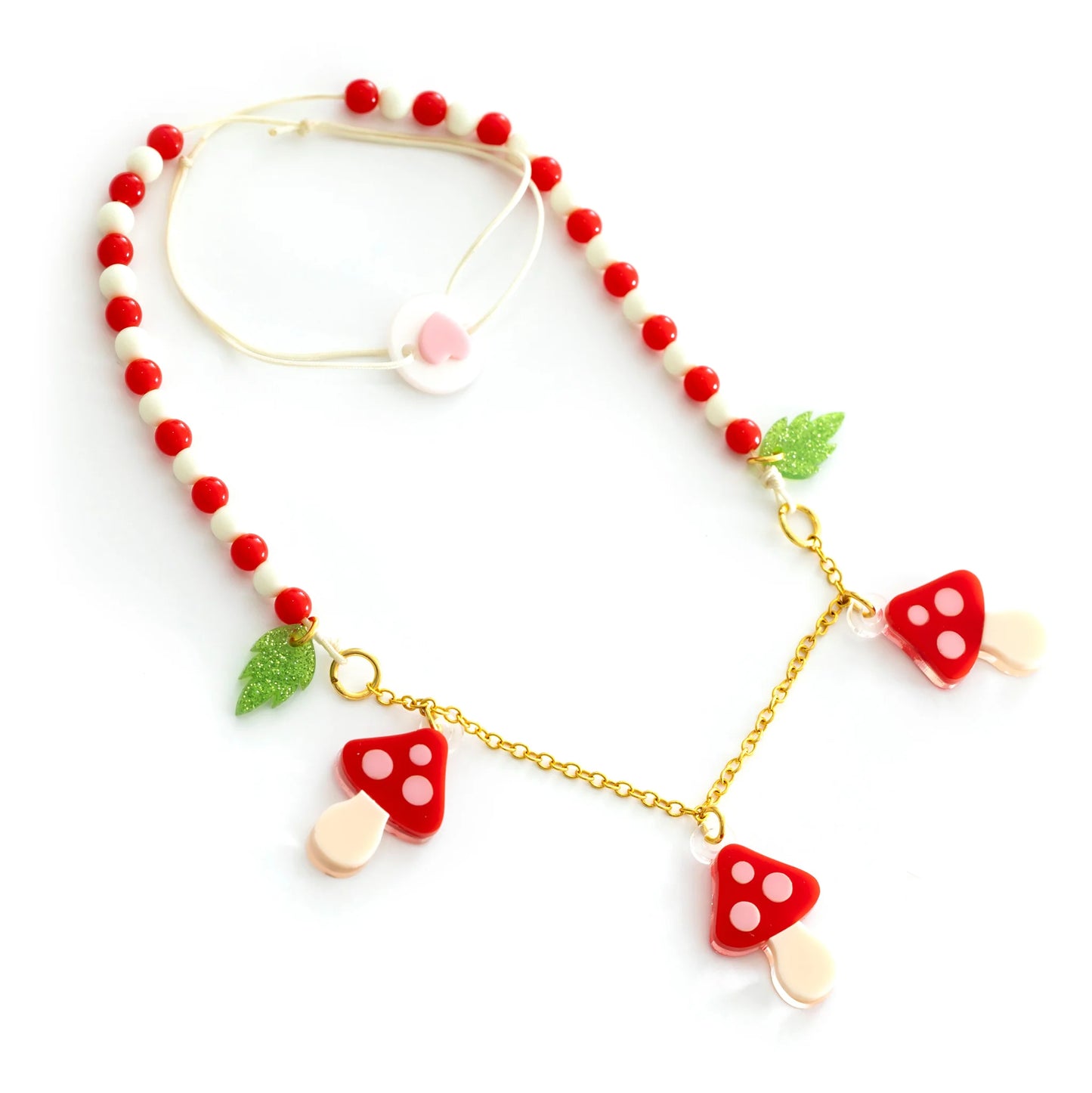 Red Mushroom Beaded Necklace - Lilies and Roses