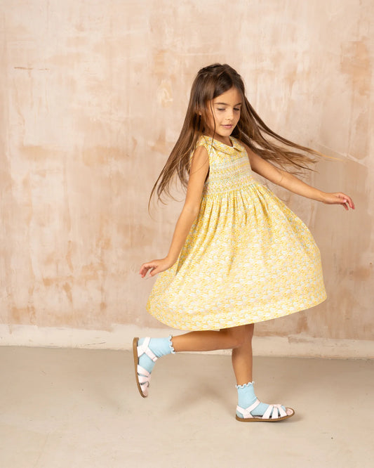 Sleeveless Yellow Flowers Smocked Dress - Question Everything SP24