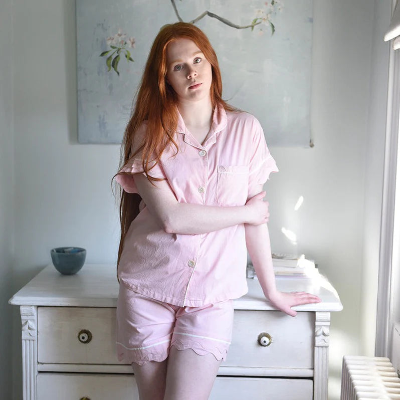 Pink Scalloped Edge Shortie PJ Set- Powell Craft