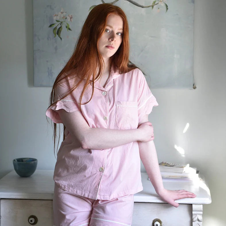 Pink Scalloped Edge Shortie PJ Set- Powell Craft