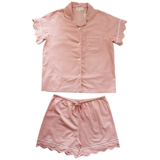 Pink Scalloped Edge Shortie PJ Set- Powell Craft