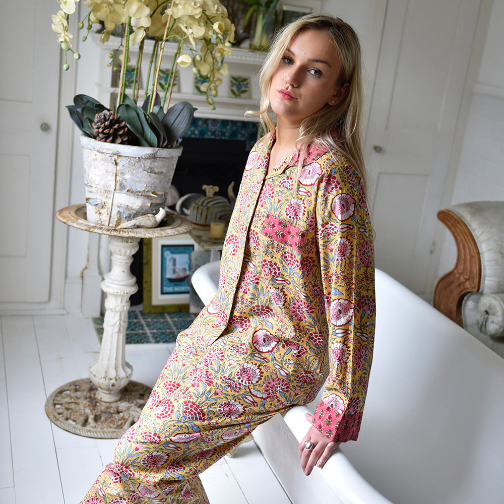 Yellow & Pink Carnation PJ Set- Powell Craft
