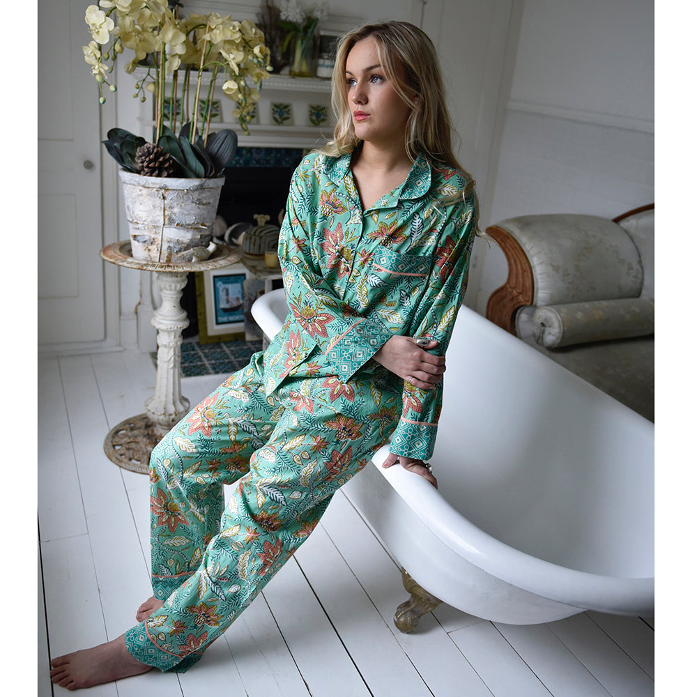 Turquoise  Floral Block PJ Set- Powell Craft