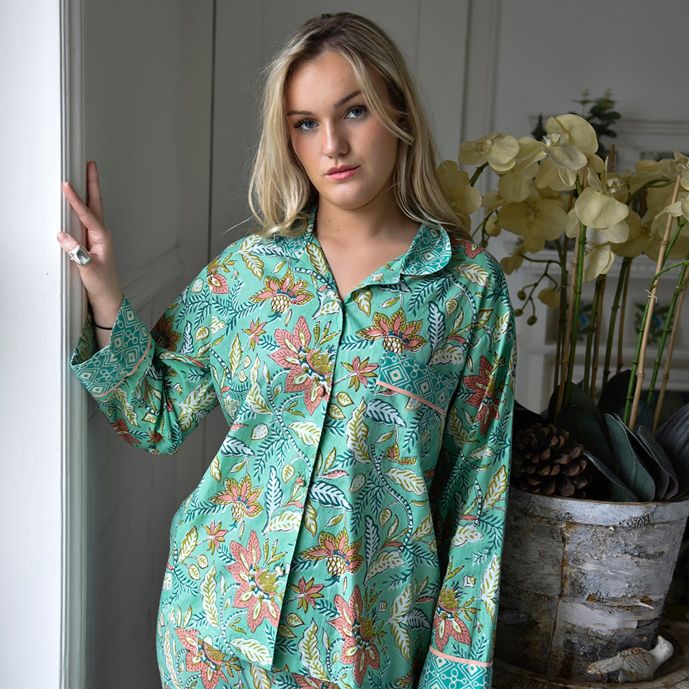 Turquoise  Floral Block PJ Set- Powell Craft