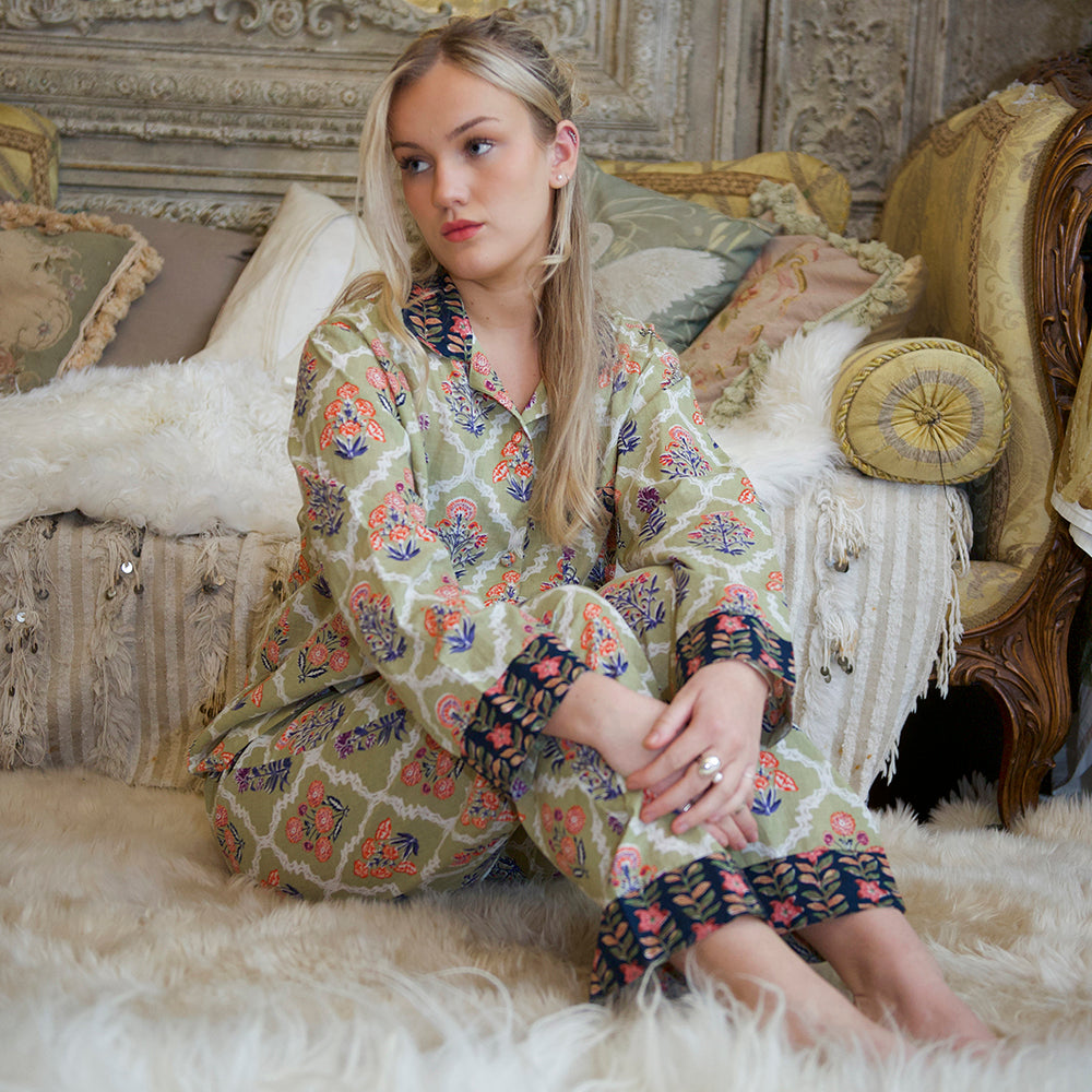Green Framed Floral PJ Set- Powell Craft