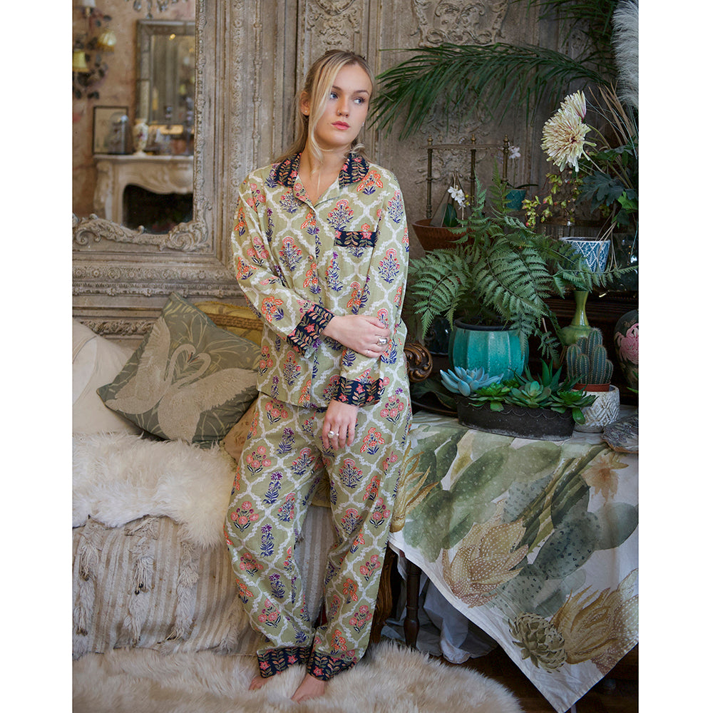 Green Framed Floral PJ Set- Powell Craft