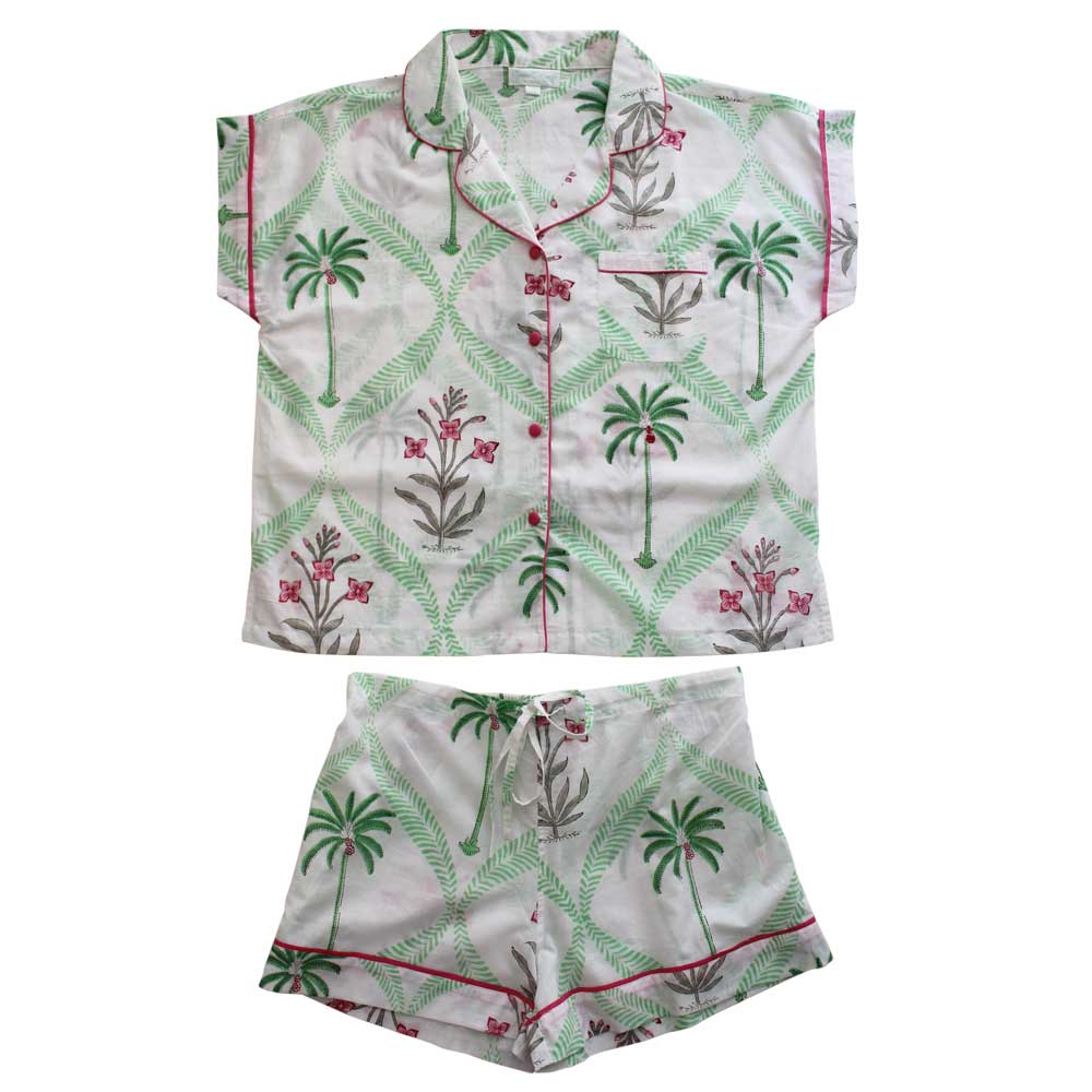 Floral Pink Palms Short Pajama Set - Powell Craft