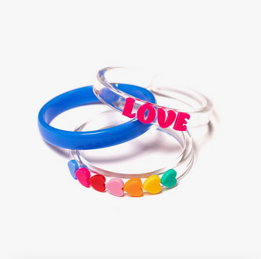 Love & Hearts Rainbow Blue Bangles (Set of 3) - Lilies and Roses