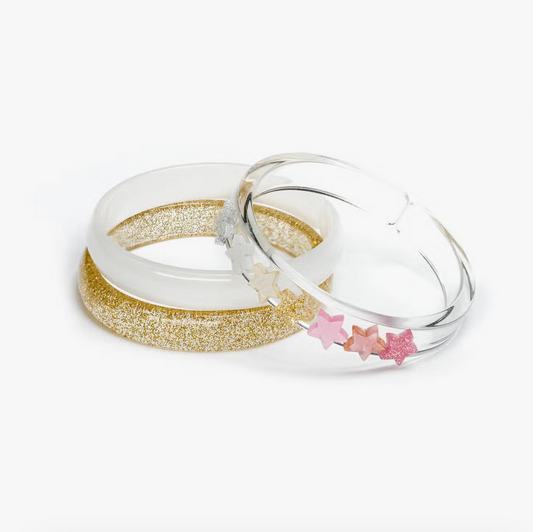 Stars Pearlized Glitter Gold Bangles (Set of 3) - Lilies and Roses