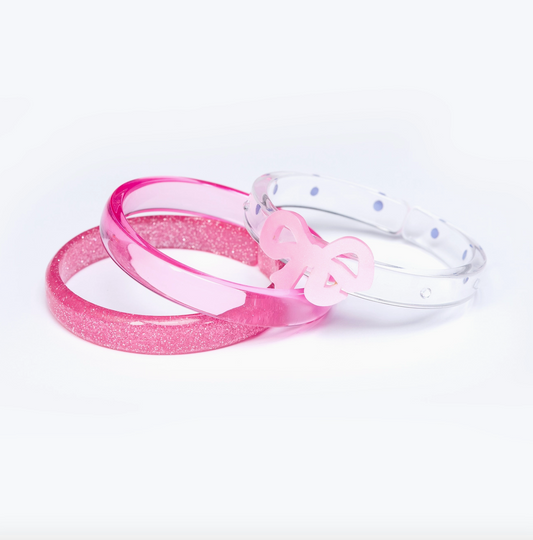 Fancy Bow Pink Bangles (Set of 3) - Lilies and Roses