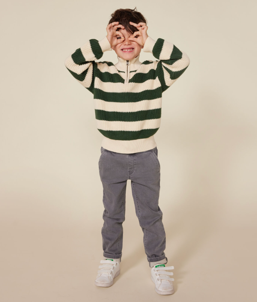 Green Half Zip Striped Sweater - Petit Bateau FW24