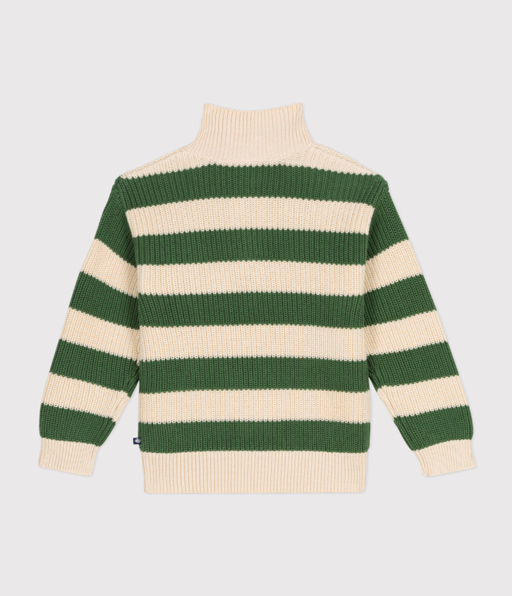 Green Half Zip Striped Sweater - Petit Bateau FW24