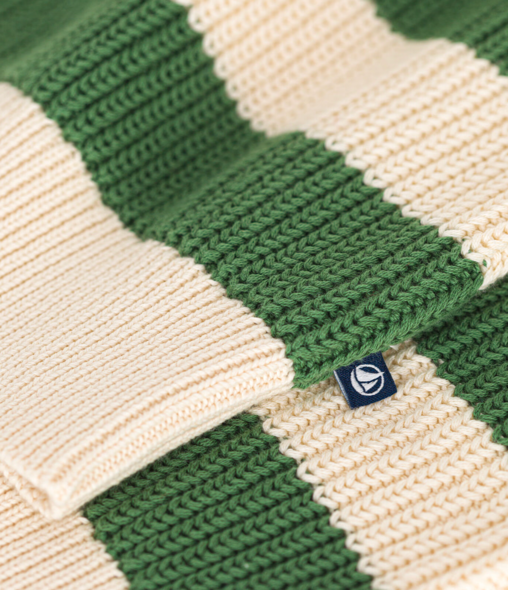 Green Half Zip Striped Sweater - Petit Bateau FW24