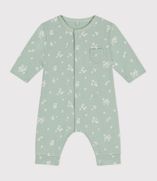 Green Floral LS Romper - Petit Bateau FW24