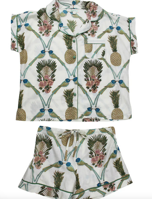 Bluebird & Pineapple Print Short Set PJs - Powell Craft